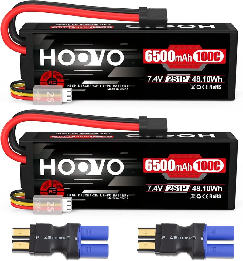 2S Lipo Battery 7.4V 6500mAh 100C RC Battery Pack Hardcase with TR Plug EC5