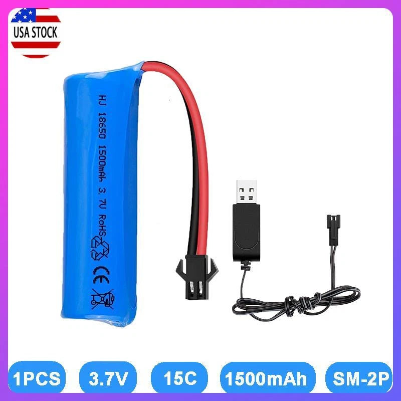 3.7V 1500mAh 15C Rechargeable Li-ion Battery SM-2P Plug + USB cable For RC Car