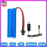 3.7V 1500mAh 15C Rechargeable Li-ion Battery SM-2P Plug + USB cable For RC Car