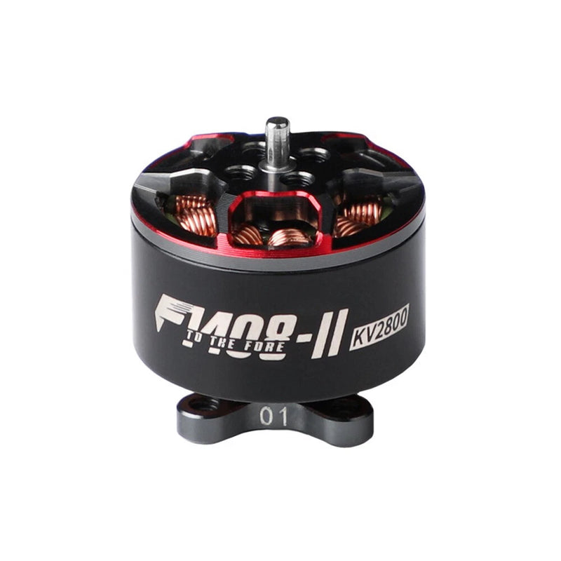 T-Motor brushless motor with black body, red coil windings, and top shaft