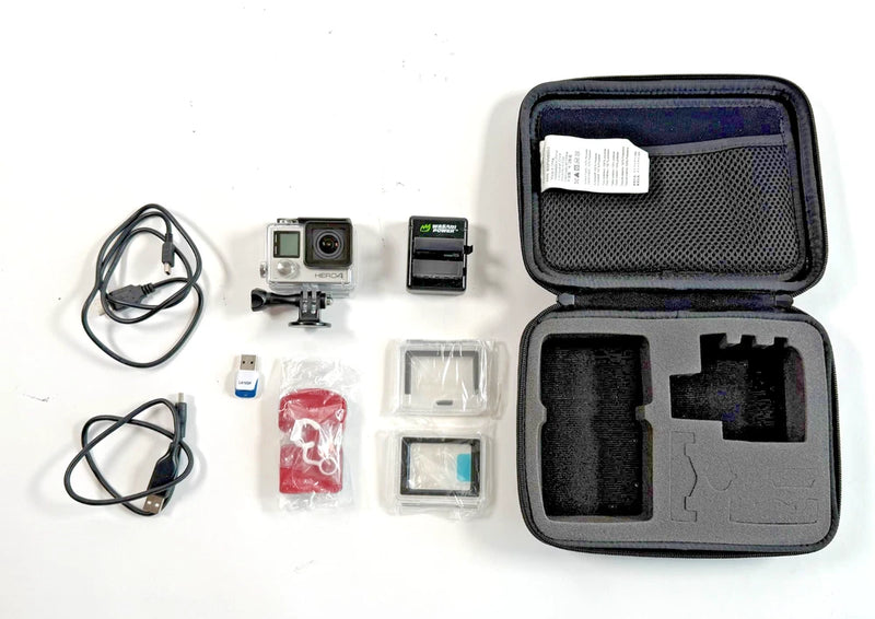 TESTED GoPro Hero 4 Silver Action Camera 4k w/ Case, 32GB, Batteries Charger