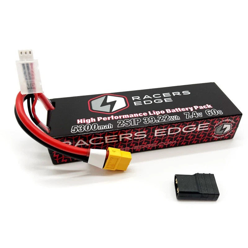 Racers Edge 5300mAh 2S LiPo hard-case battery with XT60 and red/black leads