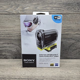 Black Sony HD action camcorder in retail box with Wi‑Fi Certified badge