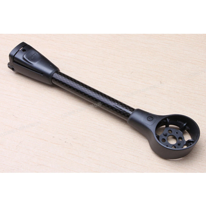 Drone motor arm tube repair part with circular mounting hub, dark gray finish