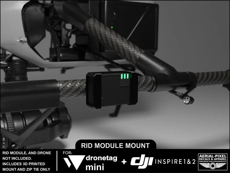 Remote ID module mount bracket with mounting strap, black