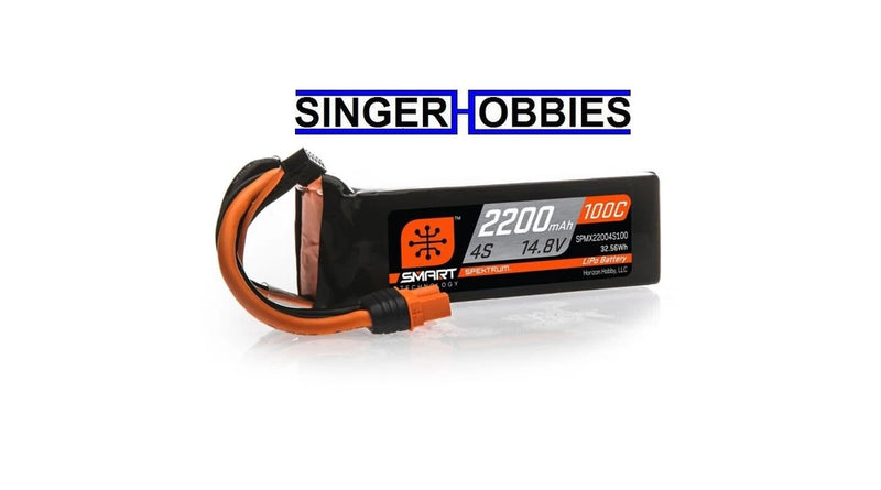 Spektrum 14.8V 2200mAh 4S 100C Smart LiPo Battery: IC3 SPMX22004S100 HH Battery