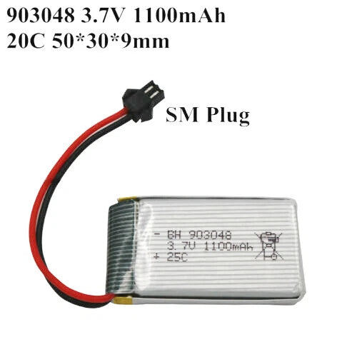 1Pcs 903048 1100mAh 3.7V with SM Plug LiPo Battery For RC Quadcopter Drone Toys
