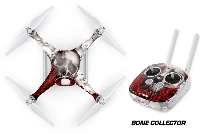Drone wrap decal sticker set with skull and red accents on quadcopter body