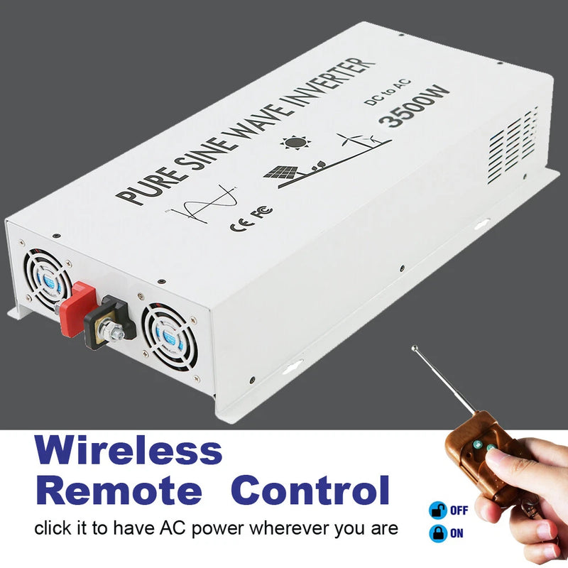 3500Watt Pure Sine Wave Car Power Inverter 12/24V to 120V/220V Remote Control