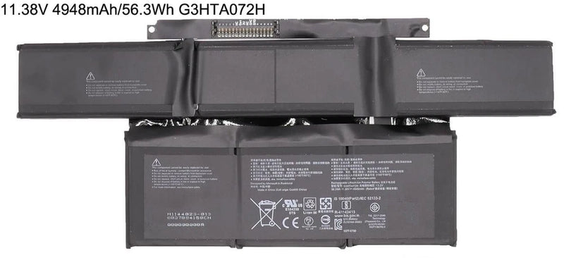 Laptop battery pack with label text, showing two segments in dark gray/black.