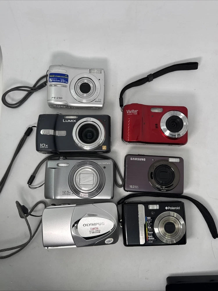 7 Digital Cameras Kodak Samsung,Polaroid, Panasonic Dmc-Tz1 Olympus Parts(Read !
