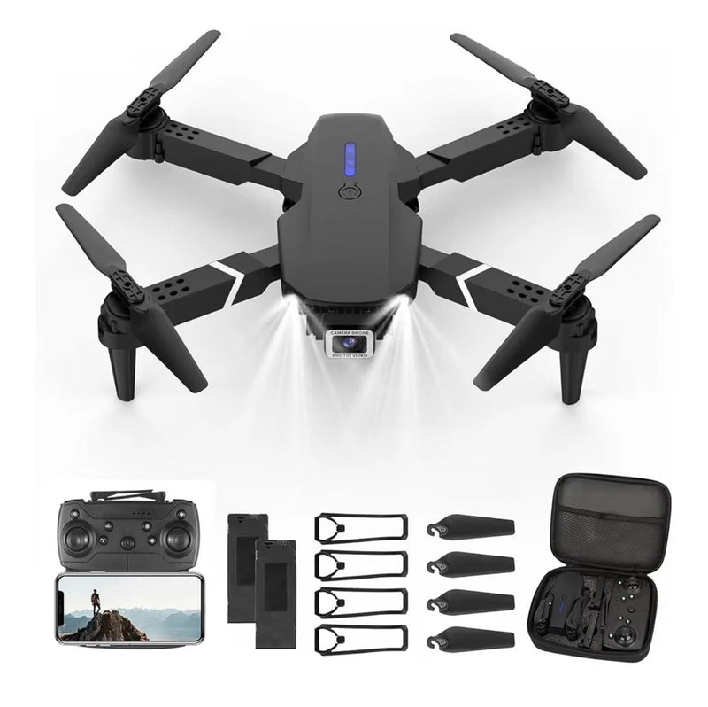 Mini 4K FPV drone with four propellers and front camera, with remote and case