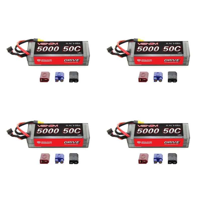 Venom 50C 3S 5000mAh 11.1V LiPo Hardcase RC Battery with Universal Plug x4 Packs Battery