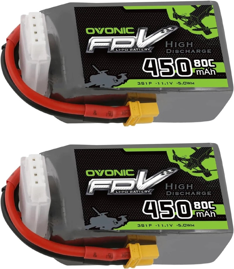 11.1V 80C 450mAh 3S Lipo Battery with XT30 Plug 1 Package Including 2 Battery