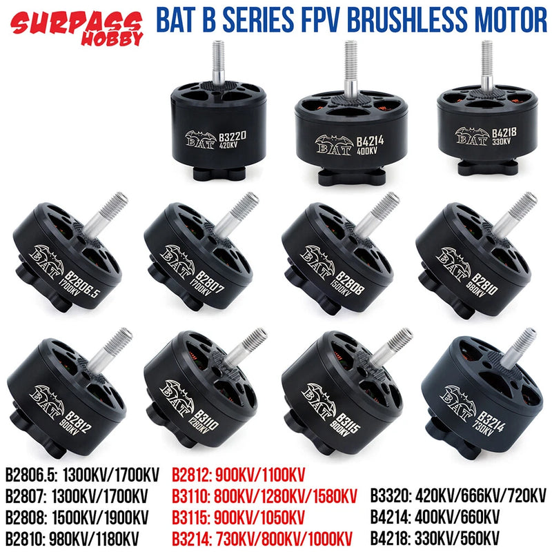 Set of 4 black brushless FPV motors with propeller shafts