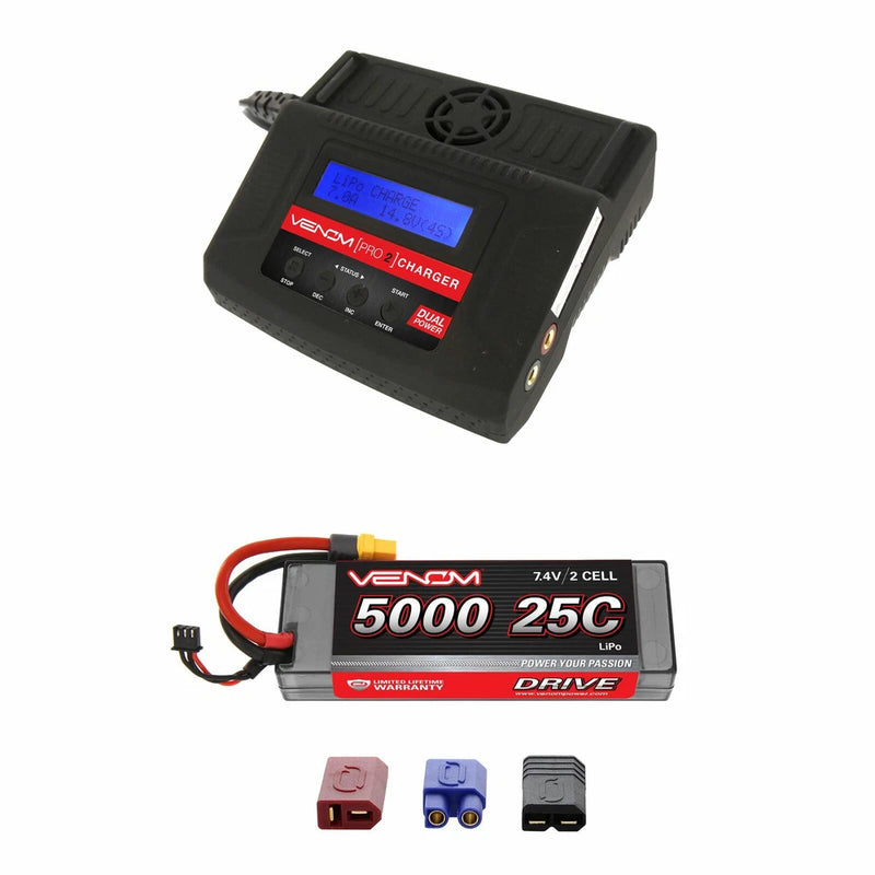 Venom 25C 2S 5000mAh 7.4V LiPo Battery with Pro 2 Charger Combo Battery