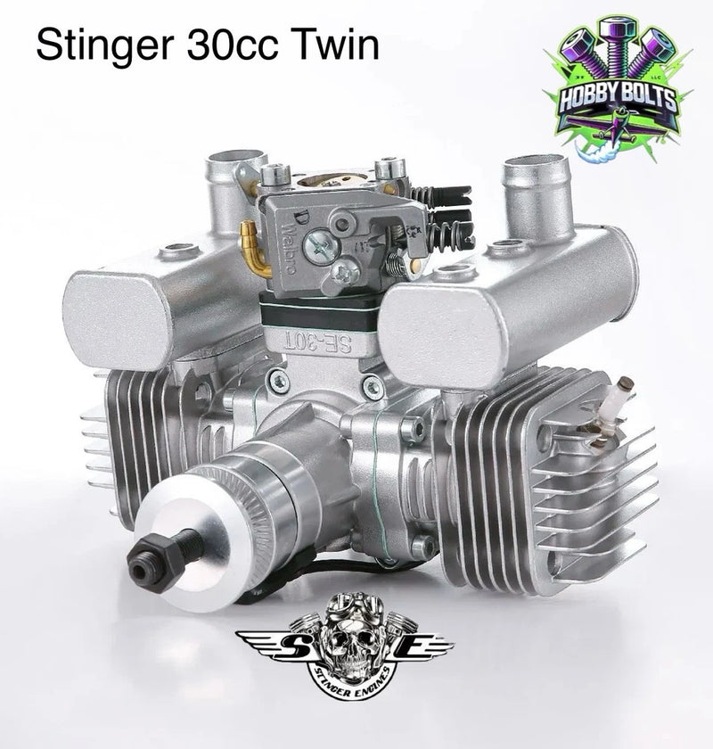 Stinger 30cc twin two-stroke RC airplane gas engine, silver twin-cylinder