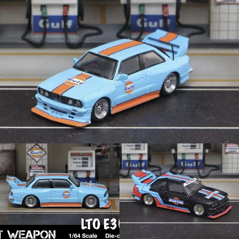 SW 1:64 Blue Gulf M3 E30 LTO Racing Sports Model Diecast Metal Car