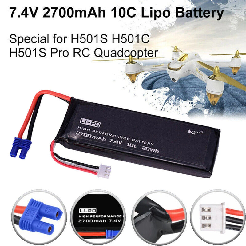 1Pcs 7.4V 2700mAh 10C Drone Li-po Battery For Hubsan H501S-14 H501S H501C H501S