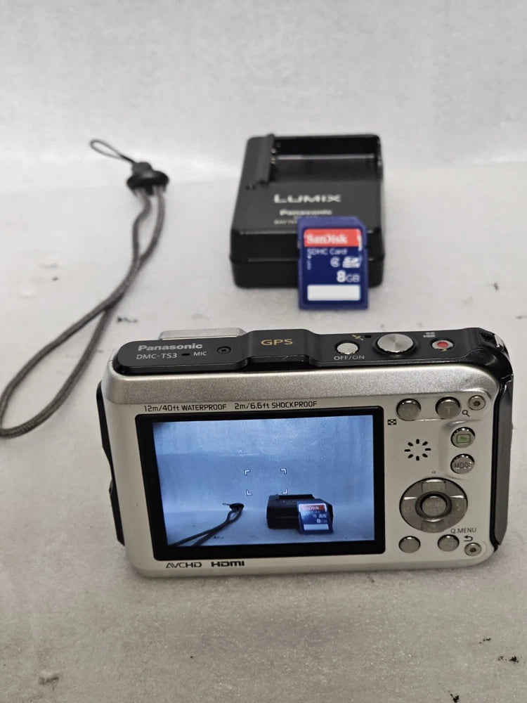 Panasonic LUMIX DMC-TS3 12.1MP Waterproof Camera w/8GB SD Card. Mint.