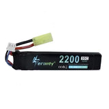Black LiPo battery pack with 7.4V 2200mAh 35C label and Mini-Tamiya plug connector
