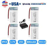 4pcs + Charger - LiPo Drone Battery 3.7V 800mAh 25C 902540 XH2.54 Plug