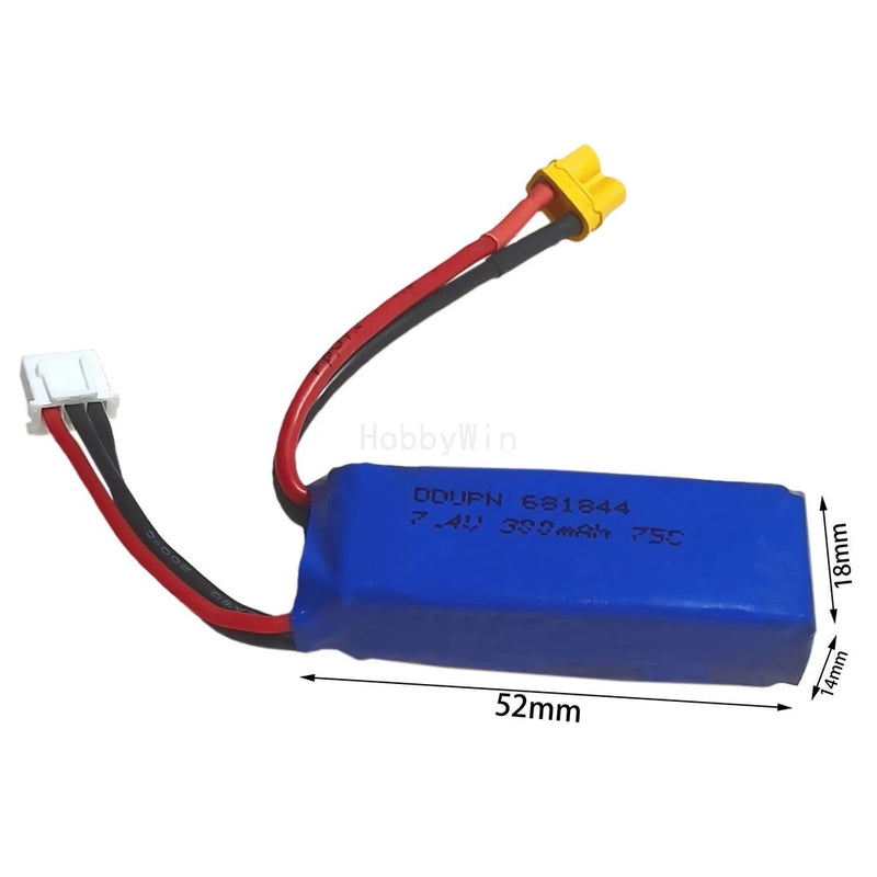 7.4V 2S 300mAh 75C LiPO Battery XT30 Plug for Mini RC Plane QuadCopter Drone Battery