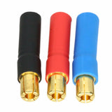 Banana plug adapter set with gold contacts and colored sleeves: black, red, blue