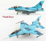 1/72 scale F-16B fighter jet model in light blue camo, twin landing gear