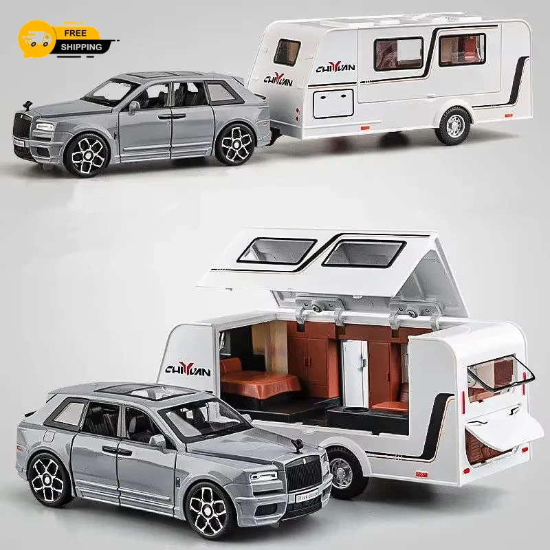 Rolls Royce Cullinan RV Trailer Camping Model Car Alloy Diecast Toy Vehicle 1/32