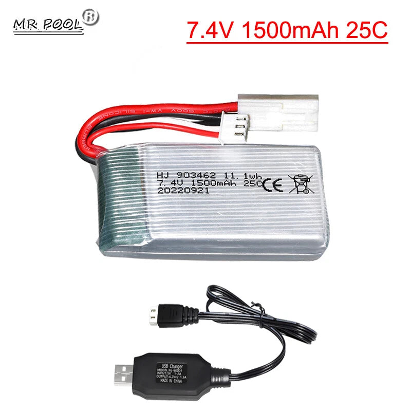 7.4v 1500mAh 25C Lipo Battery EL-2P plug for Feilun FT009 RC Boat 12428 12429 RC