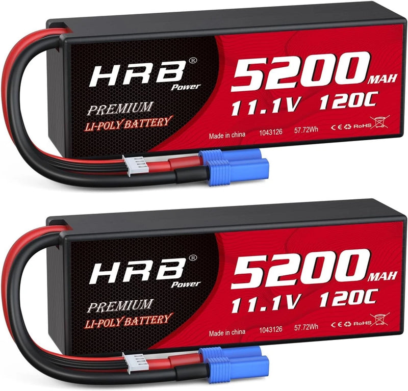 HRB 2packs 3S Lipo Battery with EC5 Plug 5200mAh 11.1V 120C Hardcase For Car