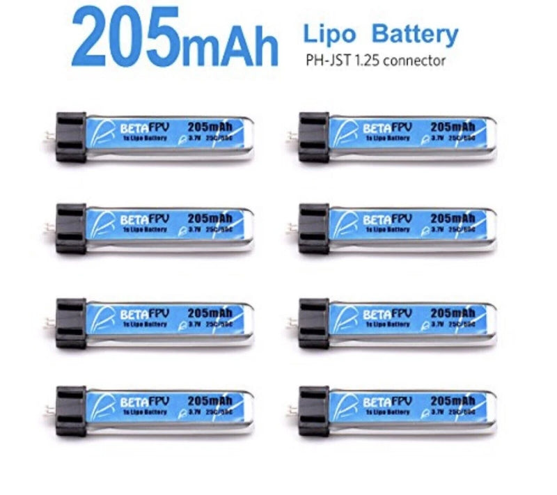 BETAFPV 8pcs 205mAh Tiny Whoop Lipo Battery 30C with JST 1.25 Connector NIB Battery