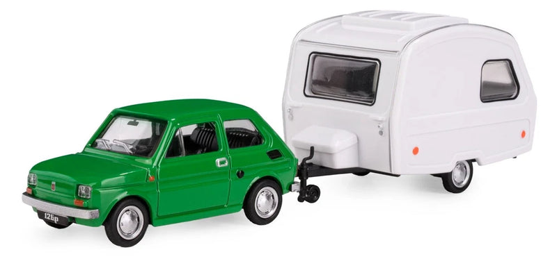 Fiat 126p + Camper Niewiadow N126 Polish Car Model Toy Green Diecast 1:43 Daffi
