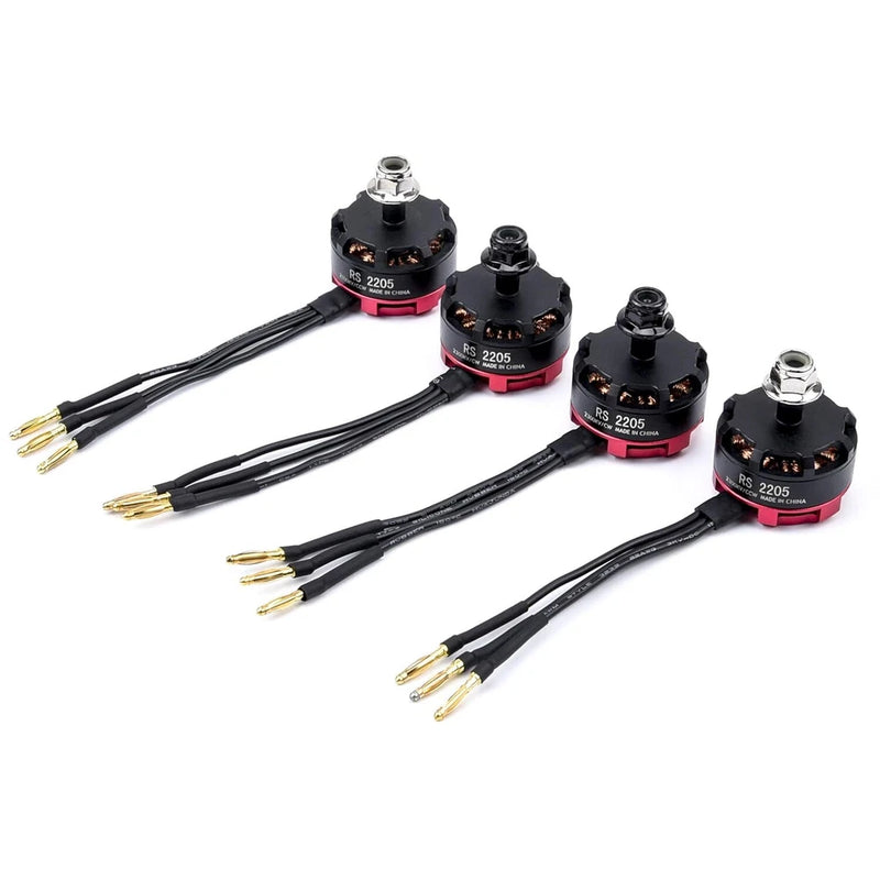 2205 brushless motors with cooling fins, red/black housings and 3-wire leads