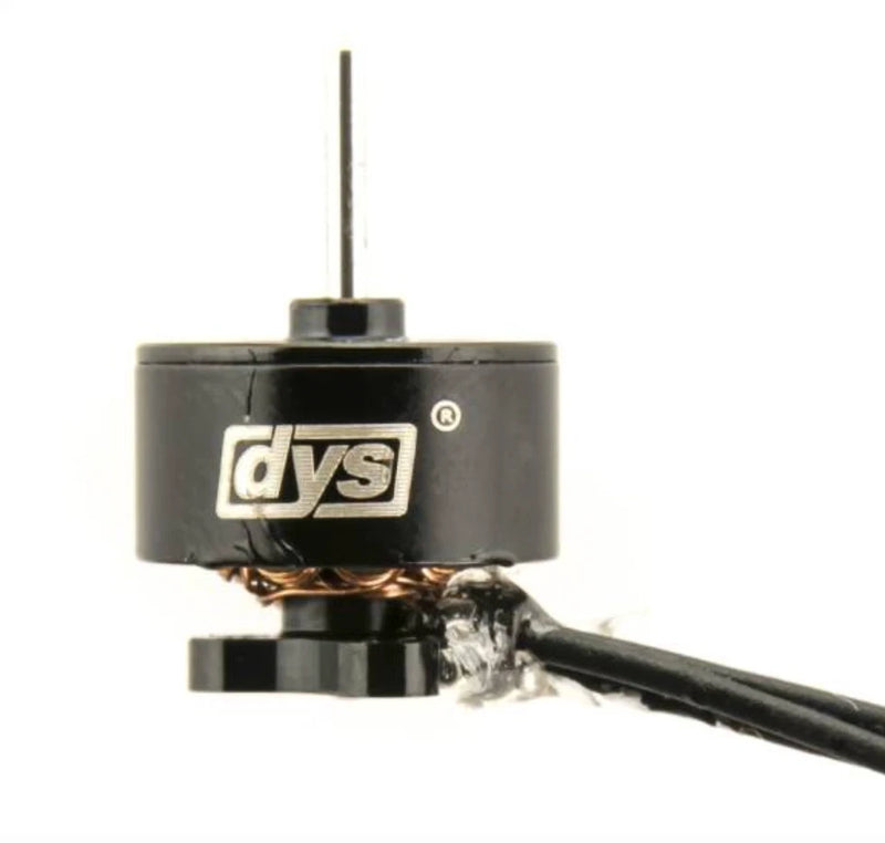 Black brushless motor with dys logo, wires, and single shaft