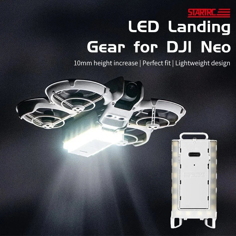 LED landing gear for DJI NEO drone with tripod-style stand and glowing light panels
