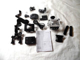 Digital action camera kit with waterproof housing and mounting accessories, black