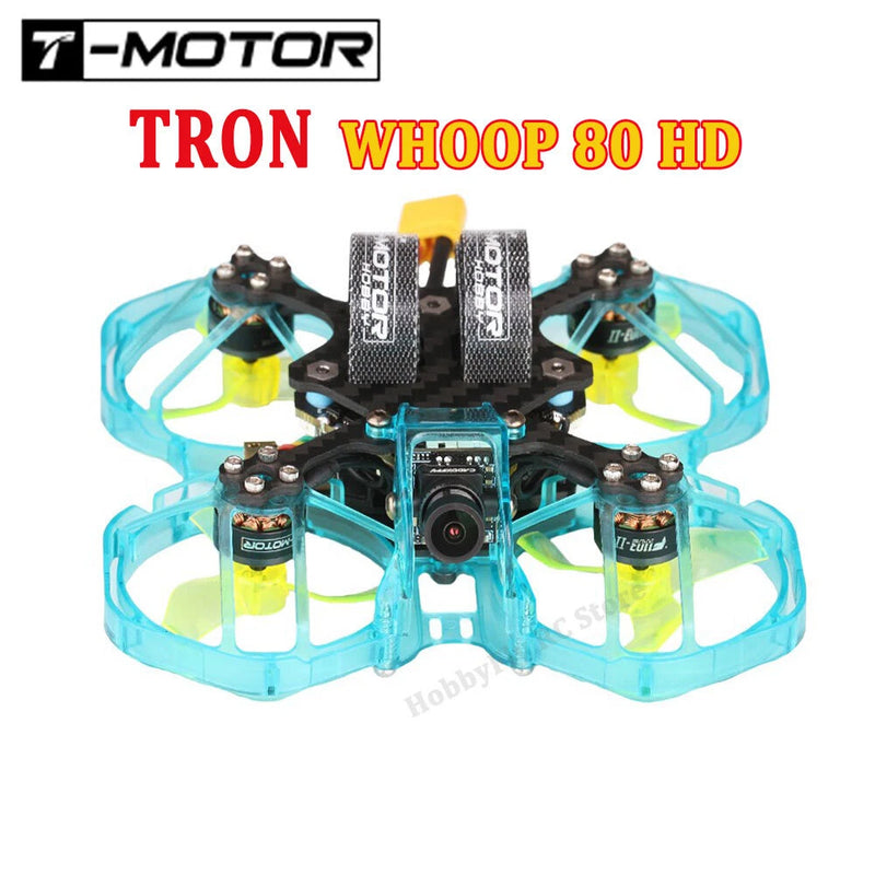 Quadcopter drone with blue frame and central camera module