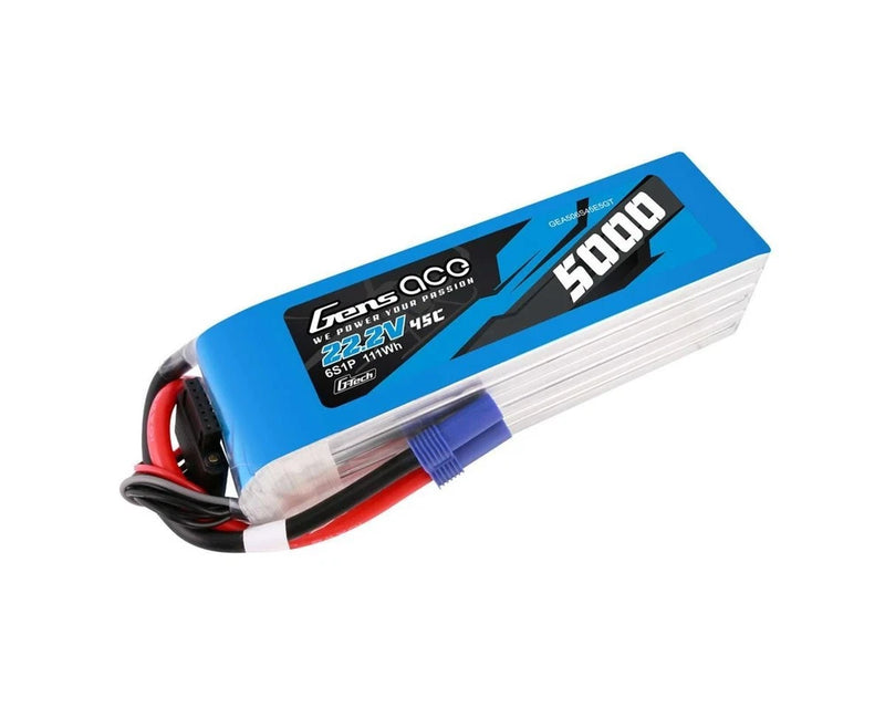 Gens Ace 22.2V 5000mAh 6S 45C G-Tech Lipo Battery: EC5 Battery