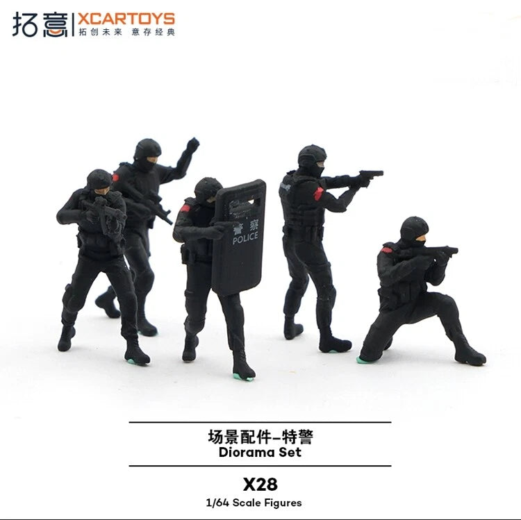 Xcartoys 1/64 Scale Car Scene Props Doll Model 5PCS Special Police SWAT Doll
