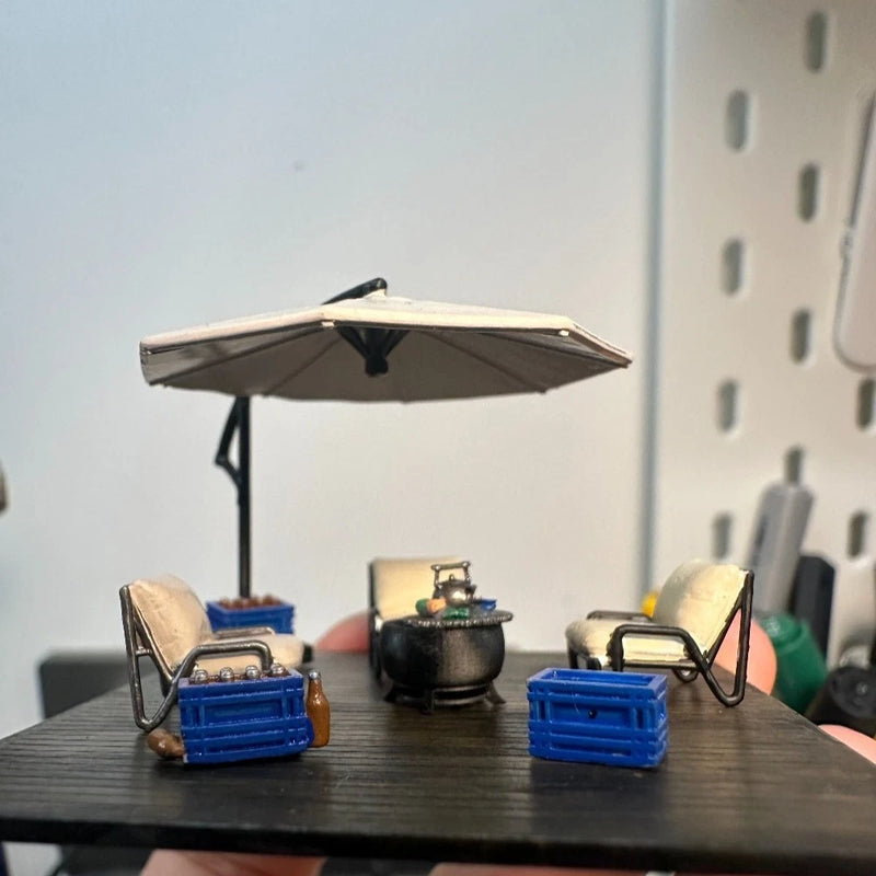 Diorama 1/64 Parasol Model Chair Furniture City Garage Scene Display Props Model