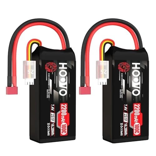 HOOVO 2S Shorty Lipo Battery 2200mAh 100C 7.4V RC Lipo Battery T Plug 2Pack Battery