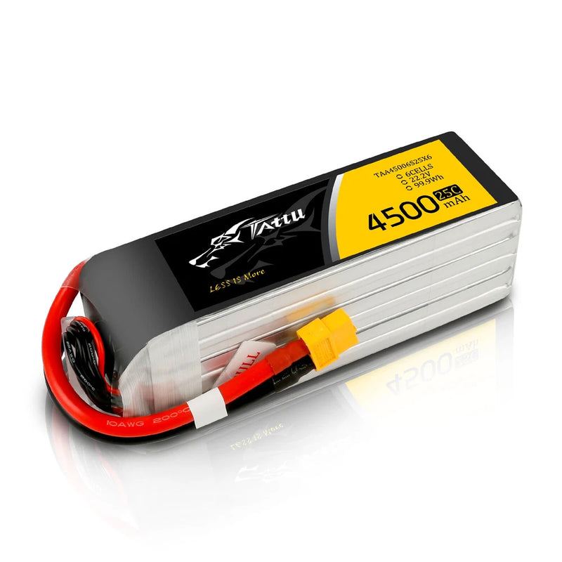 Tattu 22.2V 25C 6S 4500mAh Lipo Battery XT60 Plug For 600 size RC Helicopter Jet