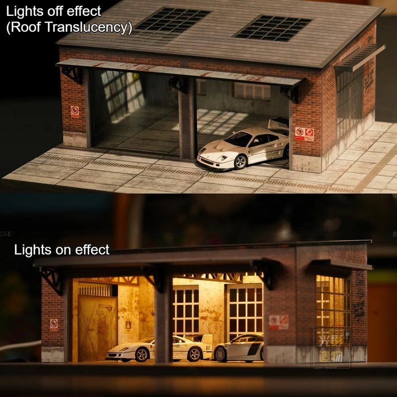 1/64 Scale Diorama Car Garage Model LED Lighting Parking Lot Scene Decor Display