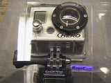 GoPro HD helmet camera in clear housing with wide-angle lens and mounting bracket
