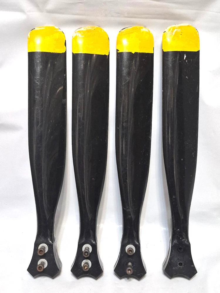 Lot of 4 remote control drone propellers, yellow tips with black blades, each 11.75 in