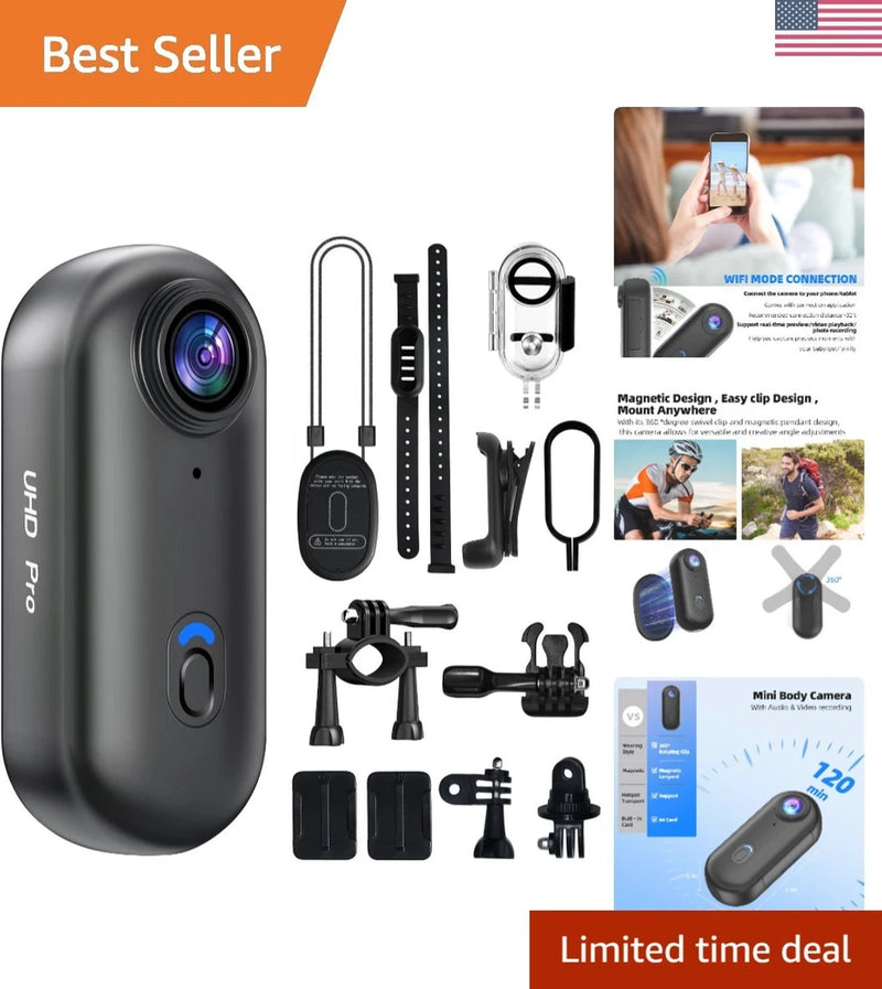 64G Body Camera 4K, POV Pro 4K,Wearable Camera with 360??Rotatable Clip & Ma