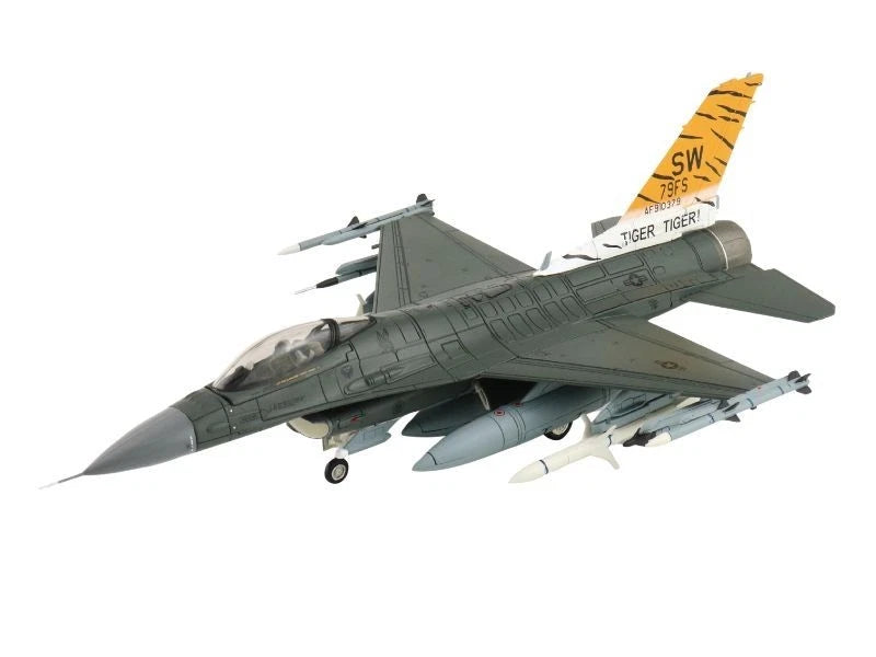Lockheed Martin F-16CM 1:72 model jet, gray-green with tiger tail art
