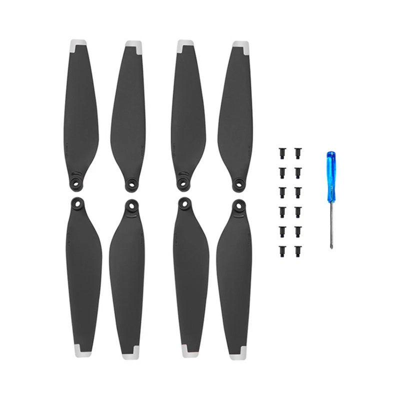 Black propeller blades set with screws and blue handle tool